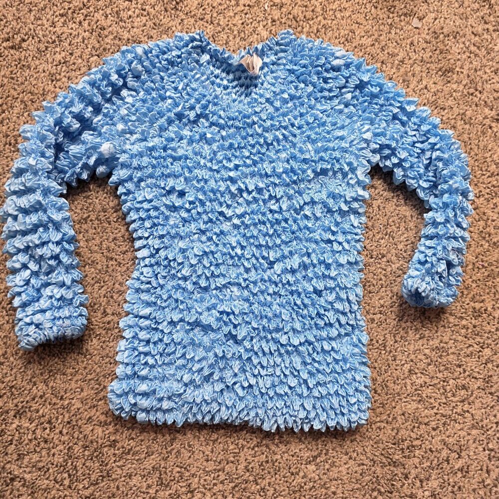 Popcorn Shirt One Size Blue Y2K Textured Stretchy Top 3/4 Sleeve Blouse